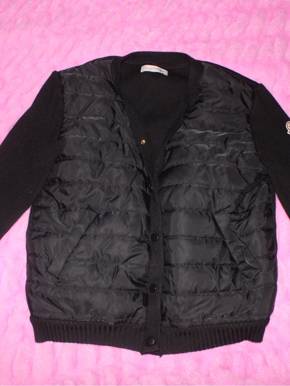 Moncler Black Knit Jacket with Signature Logo Patch